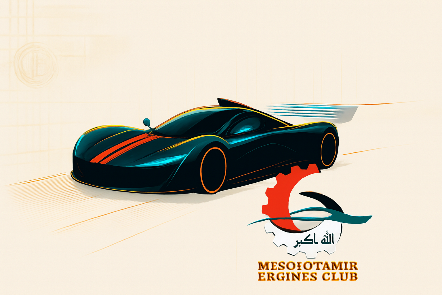 Dynamic fusion of futuristic racing car and e-sports elements with club logo